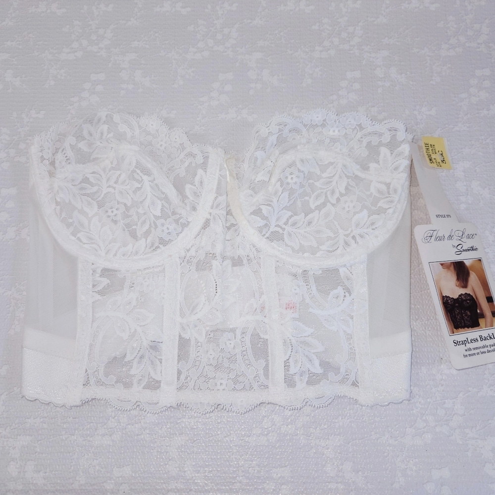 Vintage Fleur De Lace By Smoothie White Lace Bustier 38C - Picture 3 of 7
